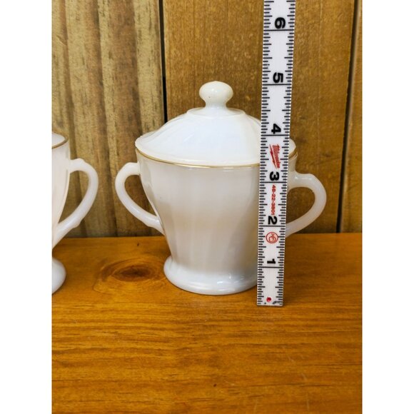 Vintage Anchor Hocking Fire-King Swirl Milk Glass Creamer and Covered Sugar Bowl - Picture 9 of 12